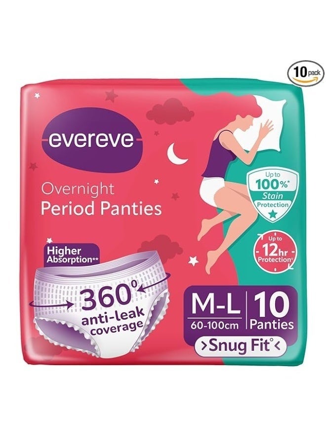 Evereve Period Panty For Girls & Women, (M-L), 10 Pcs, 360 Degree Coverage, 0% Leaks, High Absorbency For Heavy Flow, Maternity Delivery Pads, Postpartum & Overnight Protection, Disposable Panty